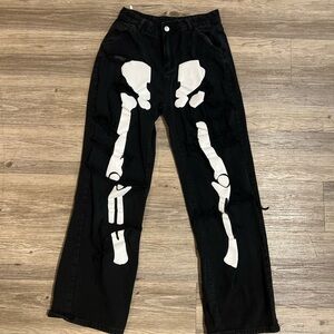 Mens Skeleton Jeans Denim Pants Casual Stretch Slim Fit Hip Hop Long Trouser